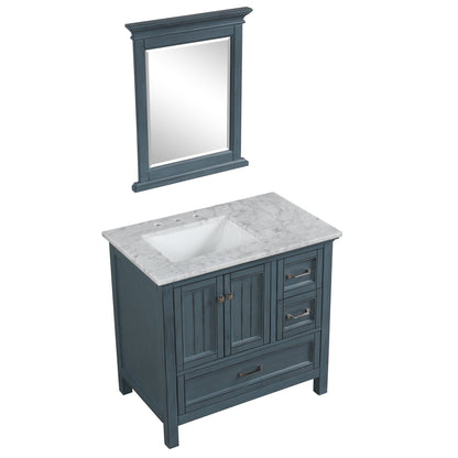 Eviva Britney 36" x 34" Ash Blue Freestanding Bathroom Vanity With Carrara Marble Countertop and Single Undermount Ceramic Sink