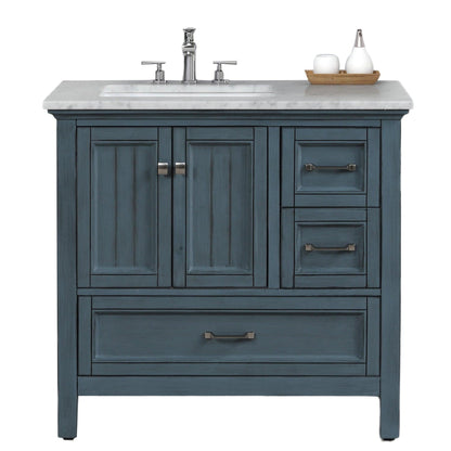 Eviva Britney 36" x 34" Ash Blue Freestanding Bathroom Vanity With Carrara Marble Countertop and Single Undermount Ceramic Sink