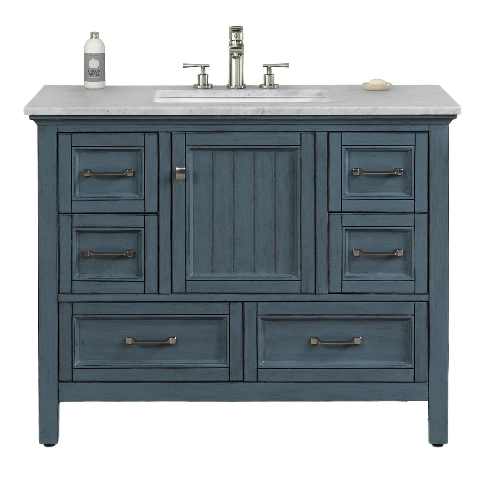 Eviva Britney 42" x 34" Ash Blue Freestanding Bathroom Vanity With Carrara Marble Countertop and Single Undermount Ceramic Sink