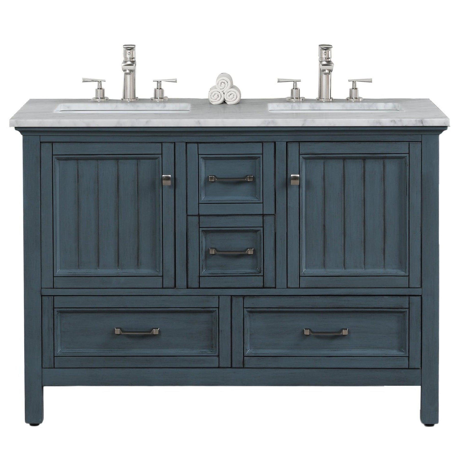 Eviva Britney 48" x 34" Ash Blue Freestanding Bathroom Vanity With Carrara Marble Countertop and Double Undermount Ceramic Sink