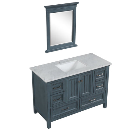 Eviva Britney 48" x 34" Ash Blue Freestanding Bathroom Vanity With Carrara Marble Countertop and Single Undermount Ceramic Sink