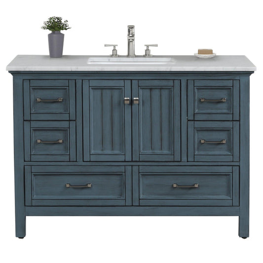 Eviva Britney 48" x 34" Ash Blue Freestanding Bathroom Vanity With Carrara Marble Countertop and Single Undermount Ceramic Sink