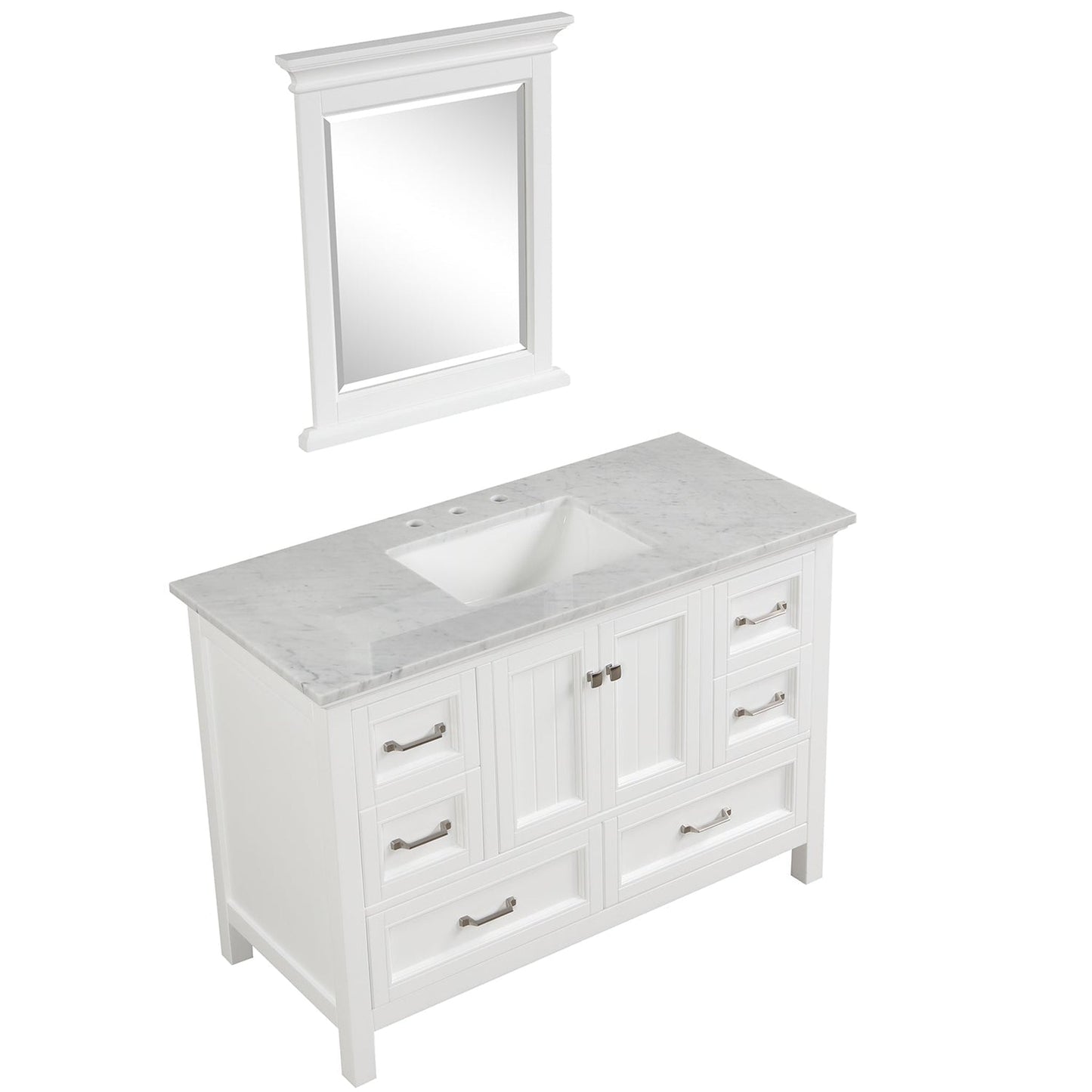 Eviva Britney 48" x 34" White Freestanding Bathroom Vanity With Carrara Marble Countertop and Single Undermount Ceramic Sink