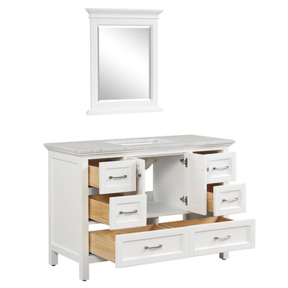 Eviva Britney 48" x 34" White Freestanding Bathroom Vanity With Carrara Marble Countertop and Single Undermount Ceramic Sink