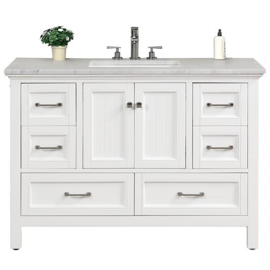 Eviva Britney 48" x 34" White Freestanding Bathroom Vanity With Carrara Marble Countertop and Single Undermount Ceramic Sink