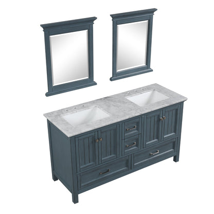 Eviva Britney 60" x 34" Ash Blue Freestanding Bathroom Vanity With Carrara Marble Countertop and Double Undermount Ceramic Sink