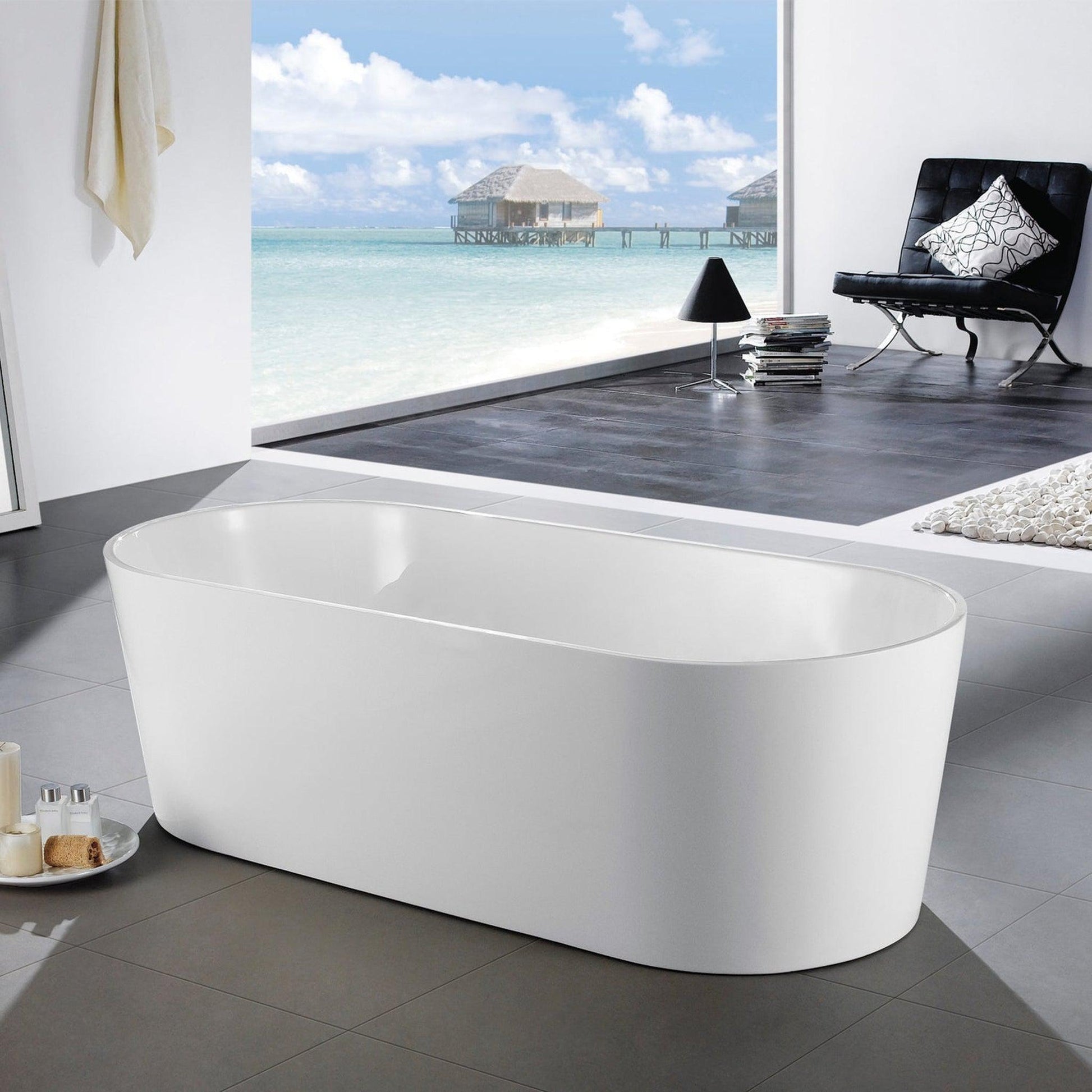 Eviva Chloe 59" x 30" White Freestanding Rectangular Acrylic Soaking Bathtub