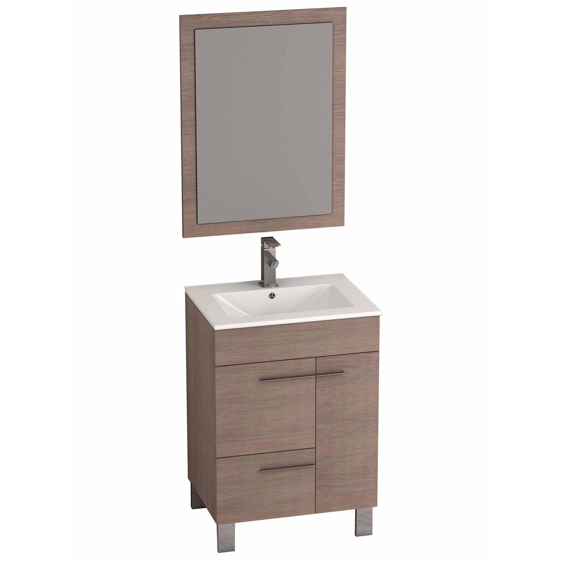 Eviva Cup 24” x 34” Medium Oak Freestanding Bathroom Vanity With White Integrated Porcelain Sink