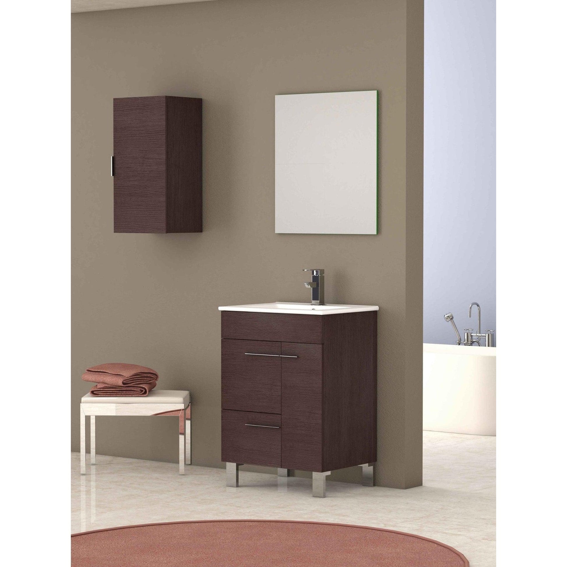 Eviva Cup 24” x 34” Wenge Freestanding Bathroom Vanity With White Integrated Porcelain Sink