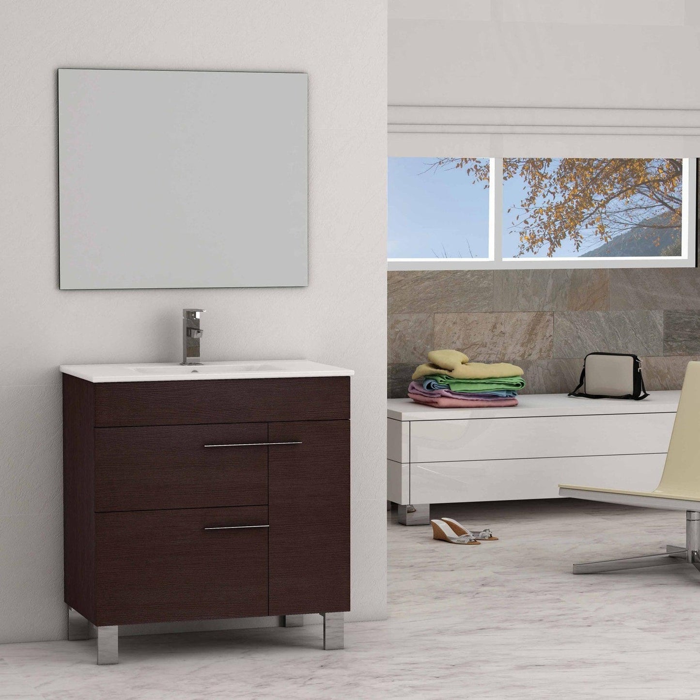 Eviva Cup 24” x 34” Wenge Freestanding Bathroom Vanity With White Integrated Porcelain Sink