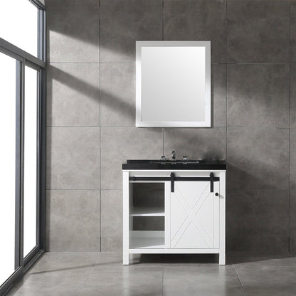 Eviva Dallas 36” x 34” White Freestanding Bathroom Vanity With Black Granite Countertop and Single Undermount Sink