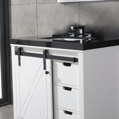 Eviva Dallas 36” x 34” White Freestanding Bathroom Vanity With Black Granite Countertop and Single Undermount Sink