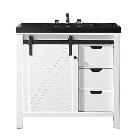 Eviva Dallas 36” x 34” White Freestanding Bathroom Vanity With Black Granite Countertop and Single Undermount Sink