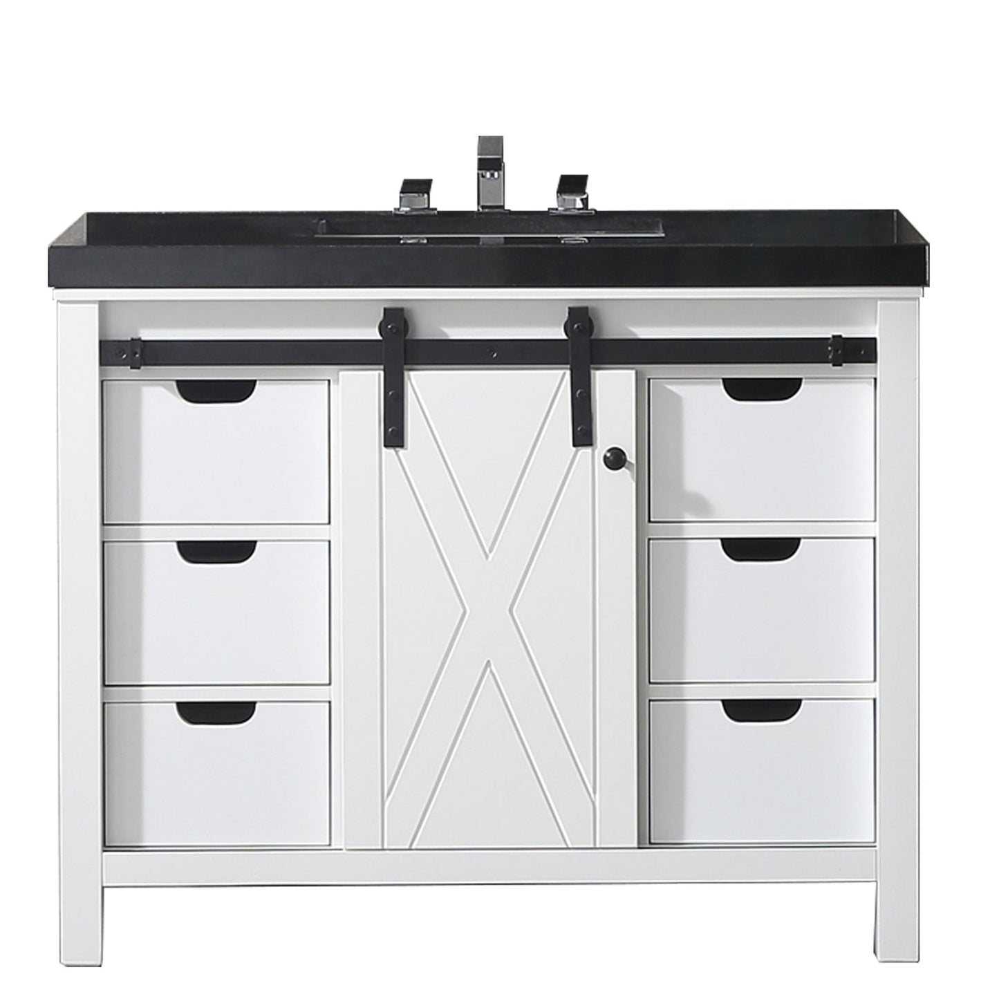 Eviva Dallas 42” x 34” White Freestanding Bathroom Vanity With Black Granite Countertop and Single Undermount Sink