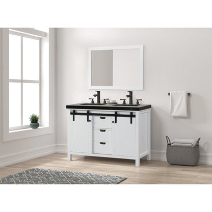 Eviva Dallas 48” x 34” White Freestanding Bathroom Vanity With Black Granite Countertop and Double Undermount Sink