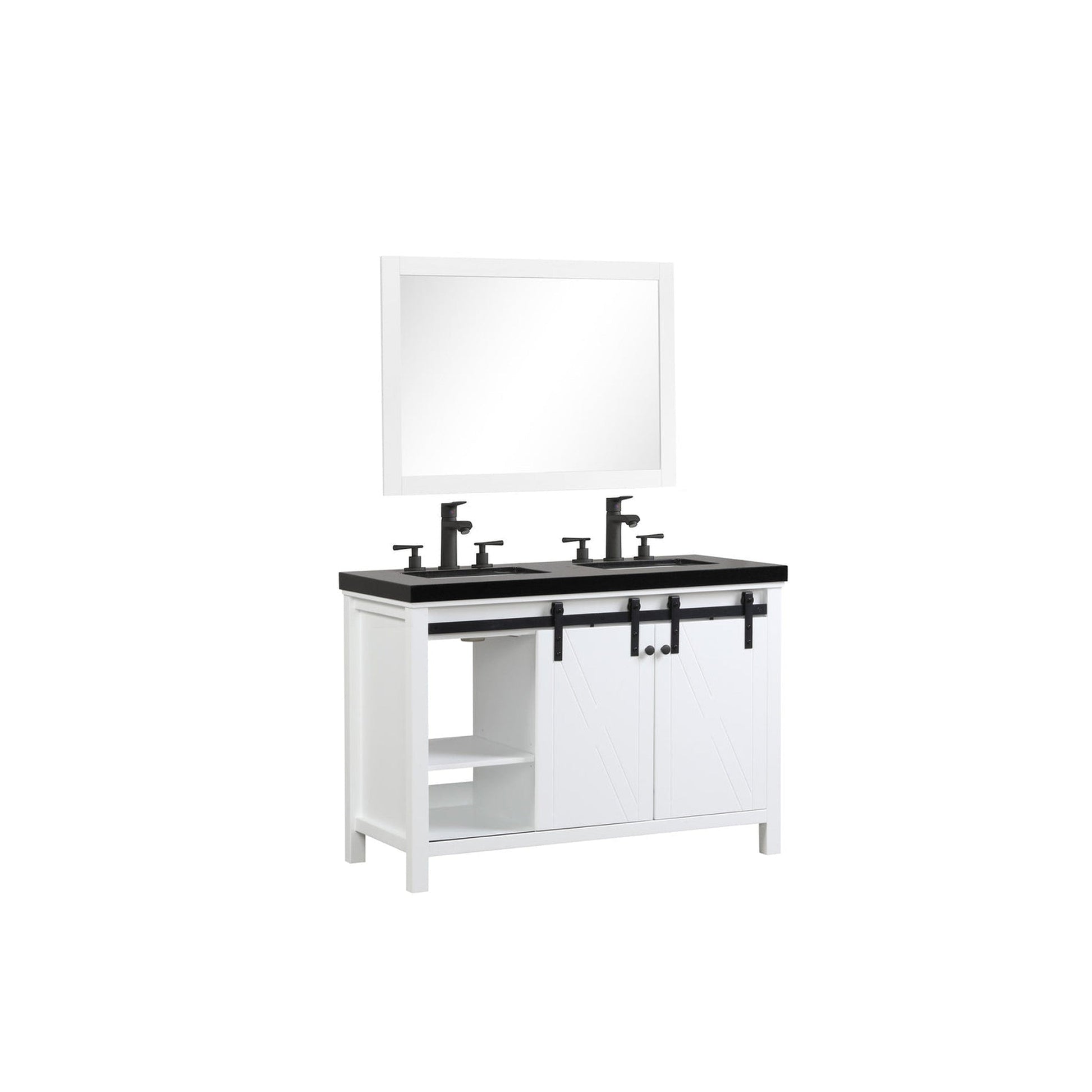 Eviva Dallas 48” x 34” White Freestanding Bathroom Vanity With Black Granite Countertop and Double Undermount Sink