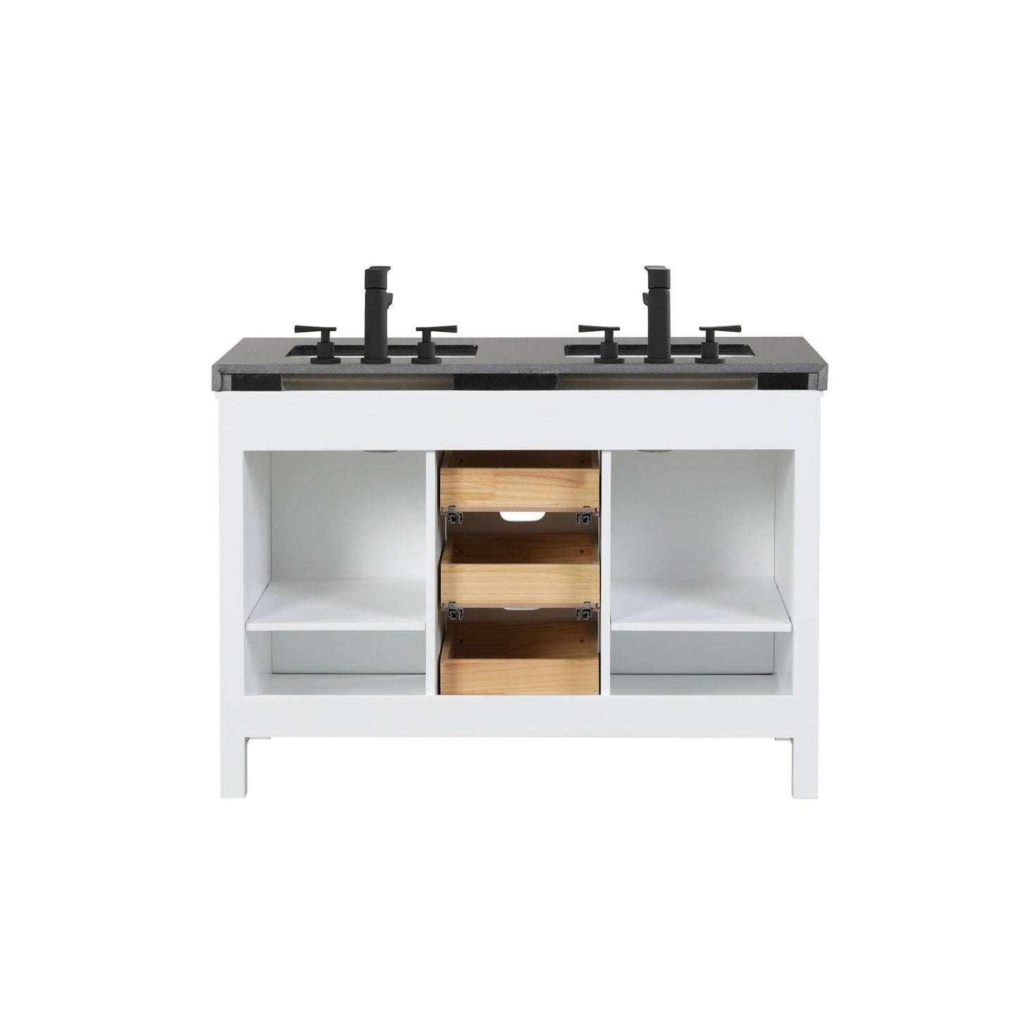 Eviva Dallas 48” x 34” White Freestanding Bathroom Vanity With Black Granite Countertop and Double Undermount Sink