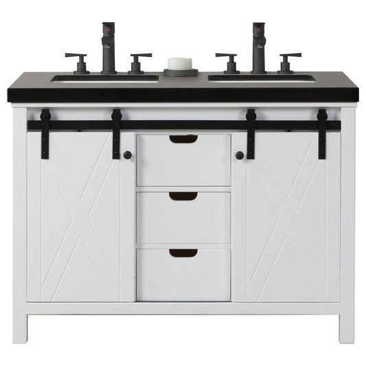 Eviva Dallas 48” x 34” White Freestanding Bathroom Vanity With Black Granite Countertop and Double Undermount Sink