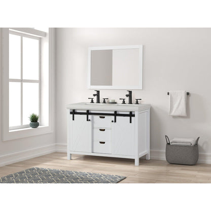 Eviva Dallas 48” x 34” White Freestanding Bathroom Vanity With White Granite Countertop and Double Undermount Sink