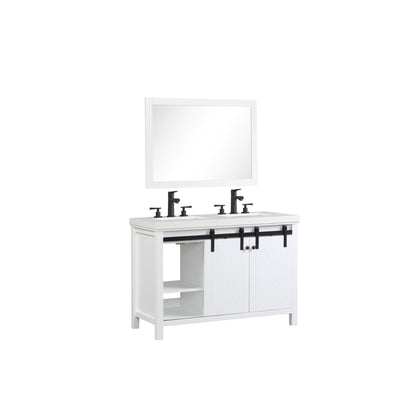 Eviva Dallas 48” x 34” White Freestanding Bathroom Vanity With White Granite Countertop and Double Undermount Sink