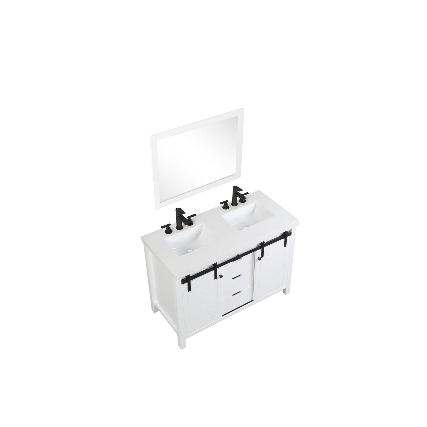 Eviva Dallas 48” x 34” White Freestanding Bathroom Vanity With White Granite Countertop and Double Undermount Sink