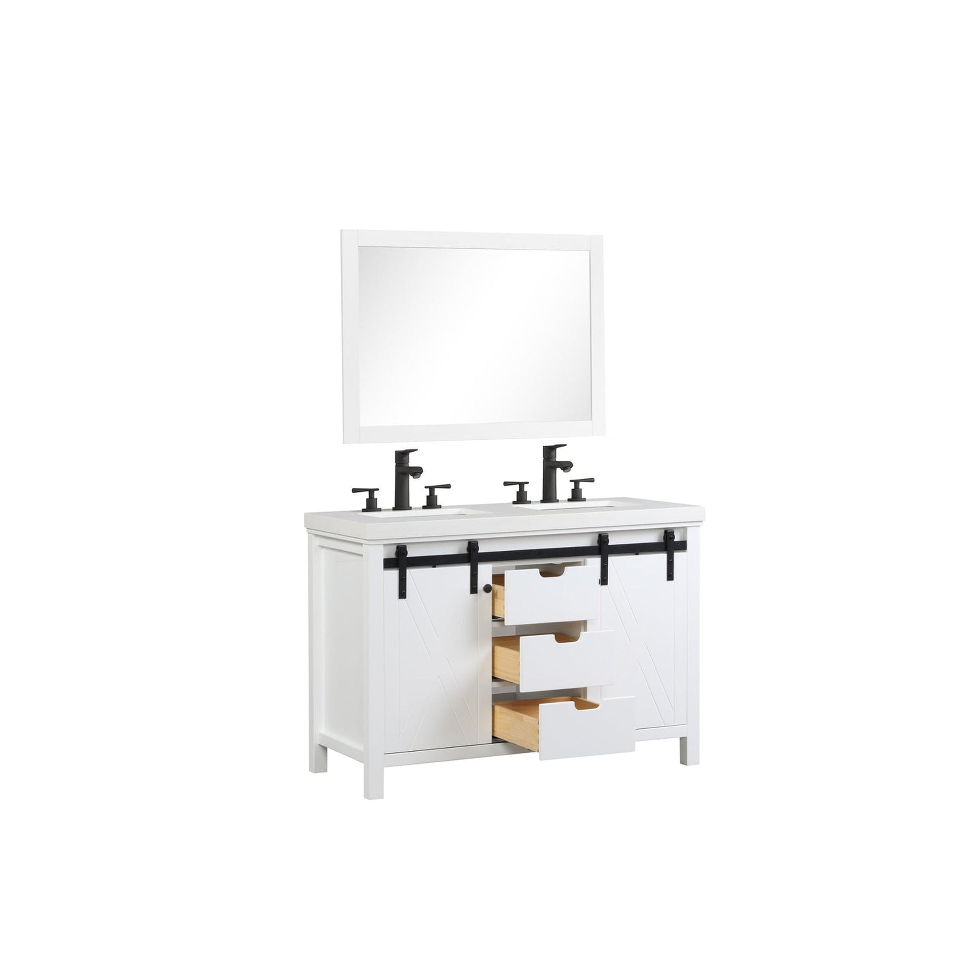 Eviva Dallas 48” x 34” White Freestanding Bathroom Vanity With White Granite Countertop and Double Undermount Sink