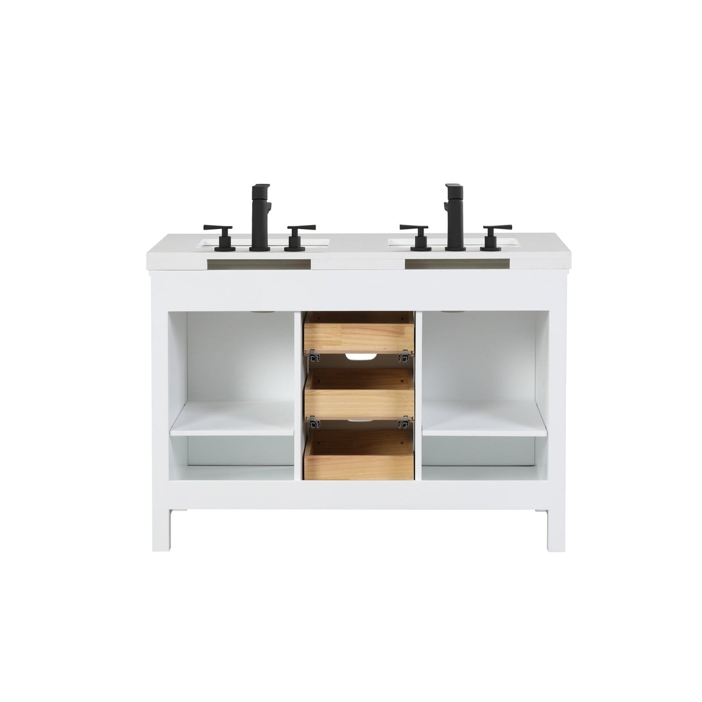 Eviva Dallas 48” x 34” White Freestanding Bathroom Vanity With White Granite Countertop and Double Undermount Sink