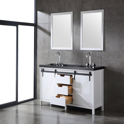 Eviva Dallas 60” x 34” White Freestanding Bathroom Vanity With Black Granite Countertop and Double Undermount Sink