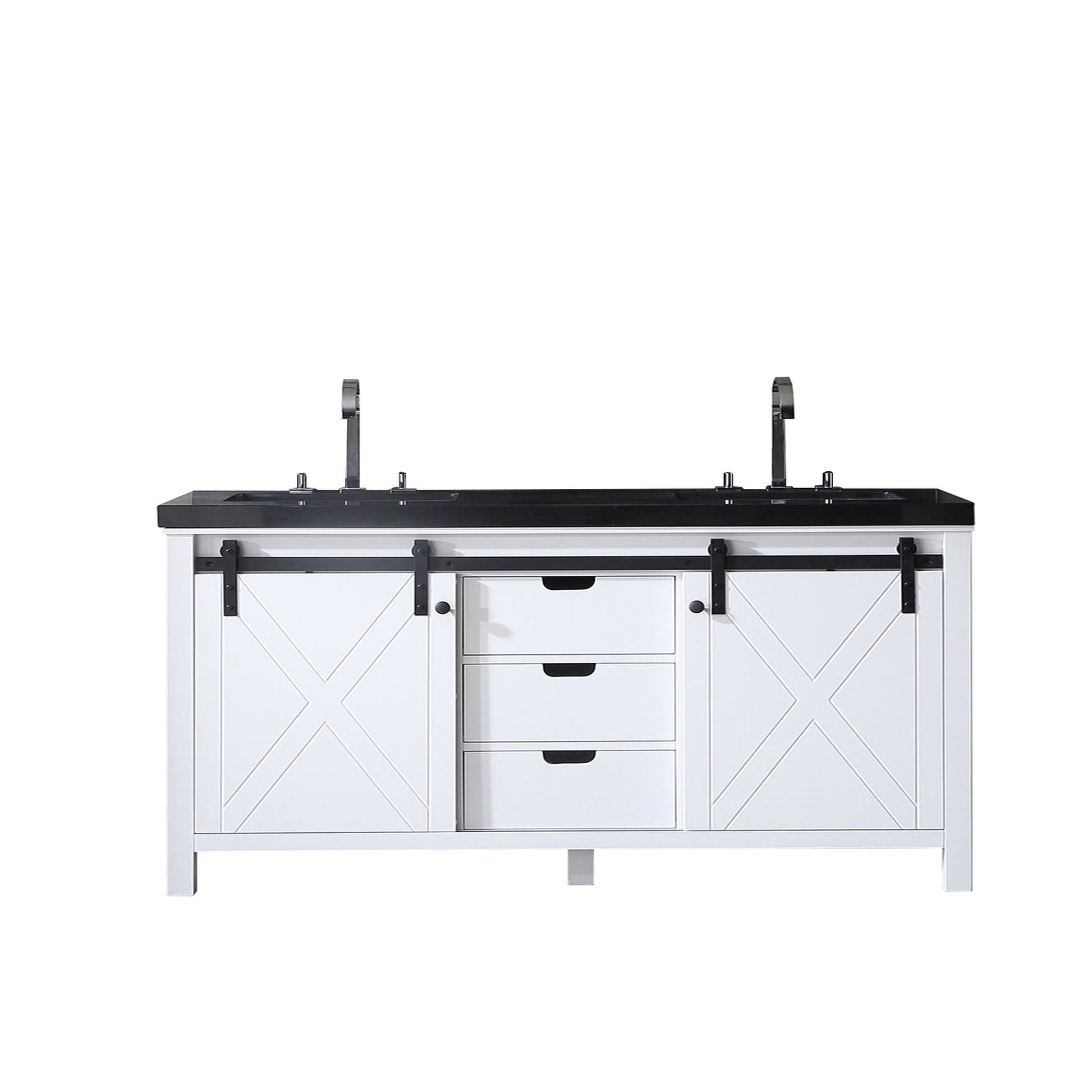 Eviva Dallas 60” x 34” White Freestanding Bathroom Vanity With Black Granite Countertop and Double Undermount Sink