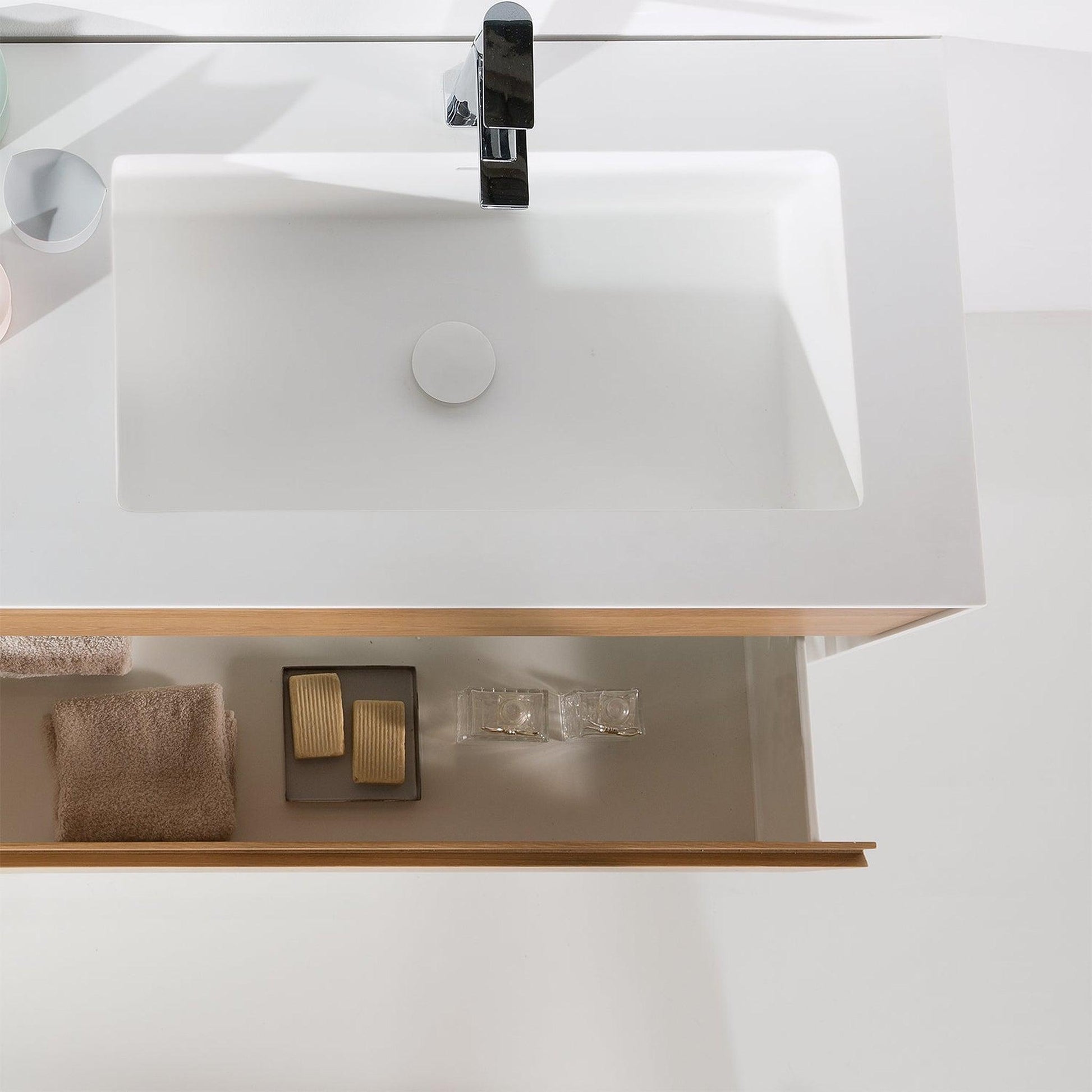 Eviva Elisa 44" x 20" White and Oak Wall-Mounted Bathroom Vanity With Integrated Sink