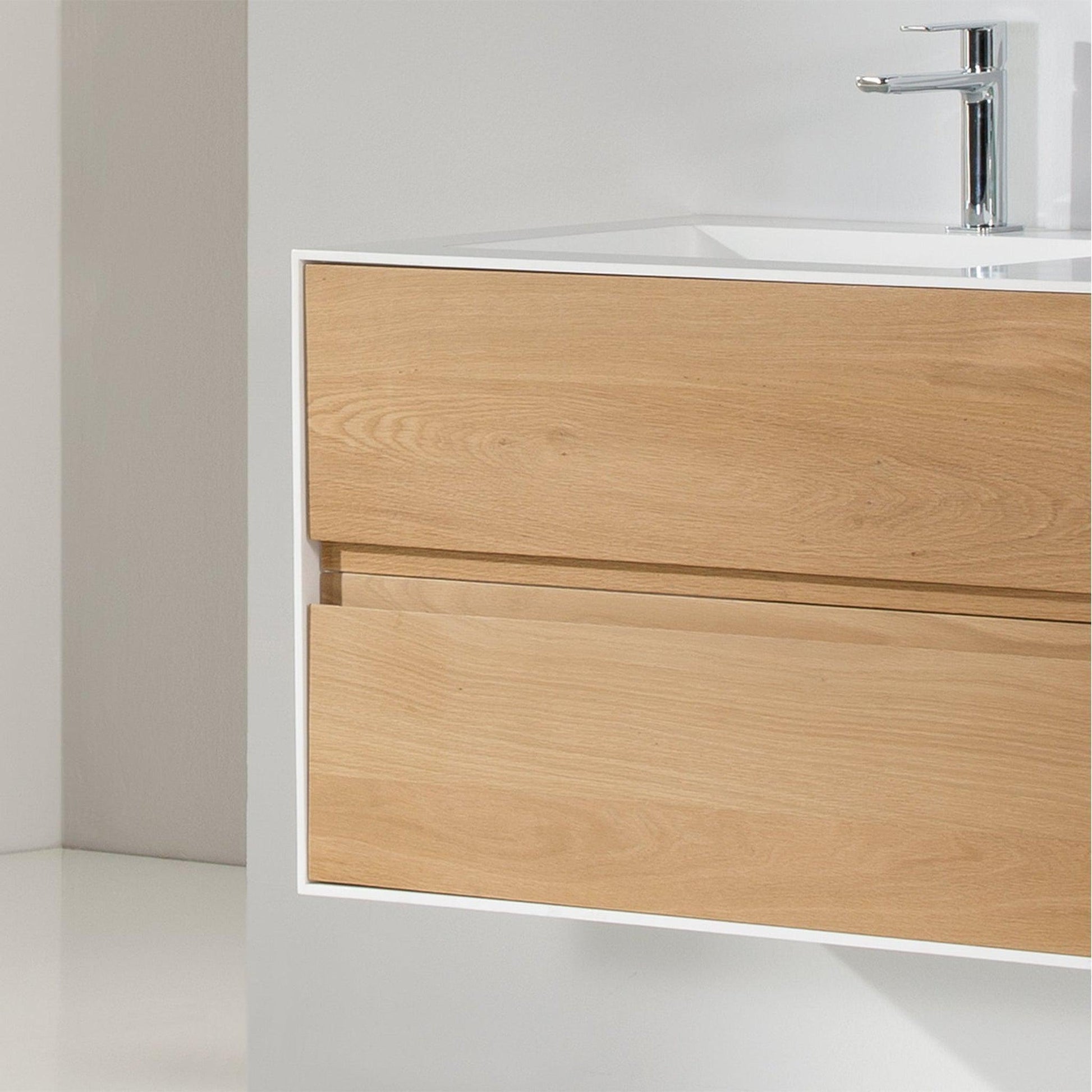 Eviva Elisa 44" x 20" White and Oak Wall-Mounted Bathroom Vanity With Integrated Sink