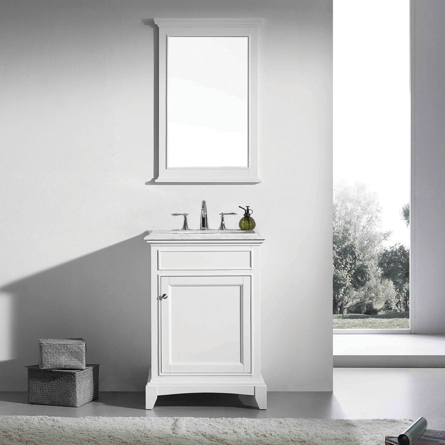 Eviva Elite Stamford 24" x 36" White Freestanding Bathroom Vanity With White Carrara Marble Countertop and Undermount Porcelain Sink