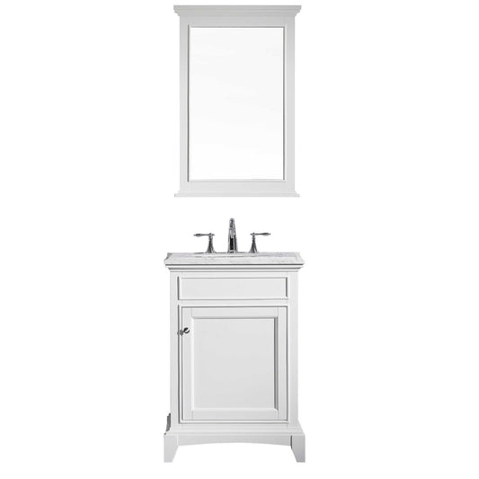 Eviva Elite Stamford 24" x 36" White Freestanding Bathroom Vanity With White Carrara Marble Countertop and Undermount Porcelain Sink