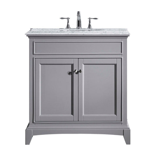 Eviva Elite Stamford 30" x 36" Gray Freestanding Bathroom Vanity With White Carrara Marble Countertop and Undermount Porcelain Sink