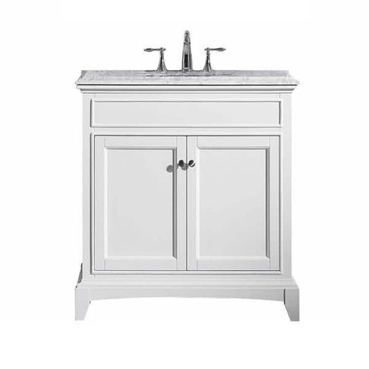 Eviva Elite Stamford 30" x 36" White Freestanding Bathroom Vanity With White Carrara Marble Countertop and Undermount Porcelain Sink