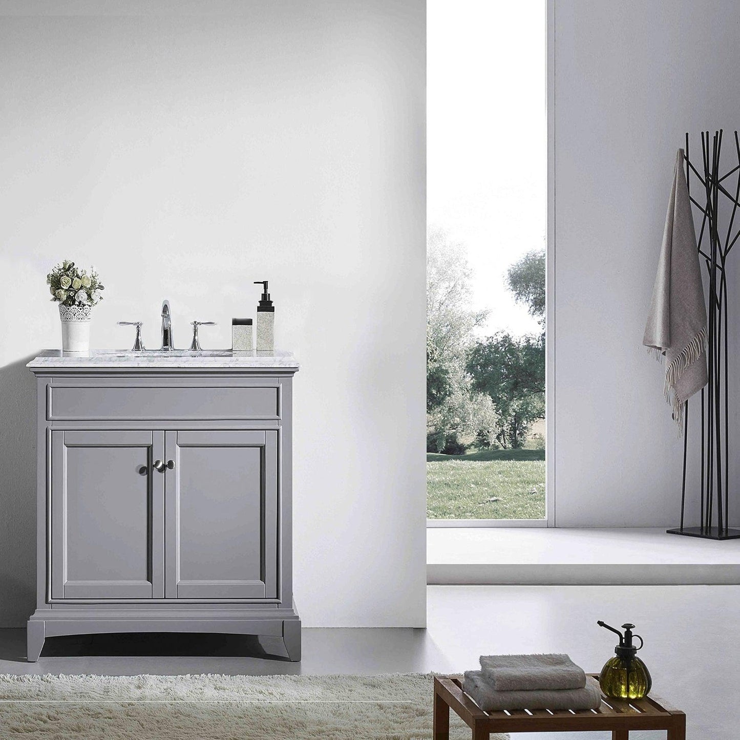 Eviva Elite Stamford 36" x 36" Gray Freestanding Bathroom Vanity With White Carrara Marble Countertop and Undermount Porcelain Sink