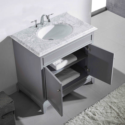 Eviva Elite Stamford 36" x 36" Gray Freestanding Bathroom Vanity With White Carrara Marble Countertop and Undermount Porcelain Sink