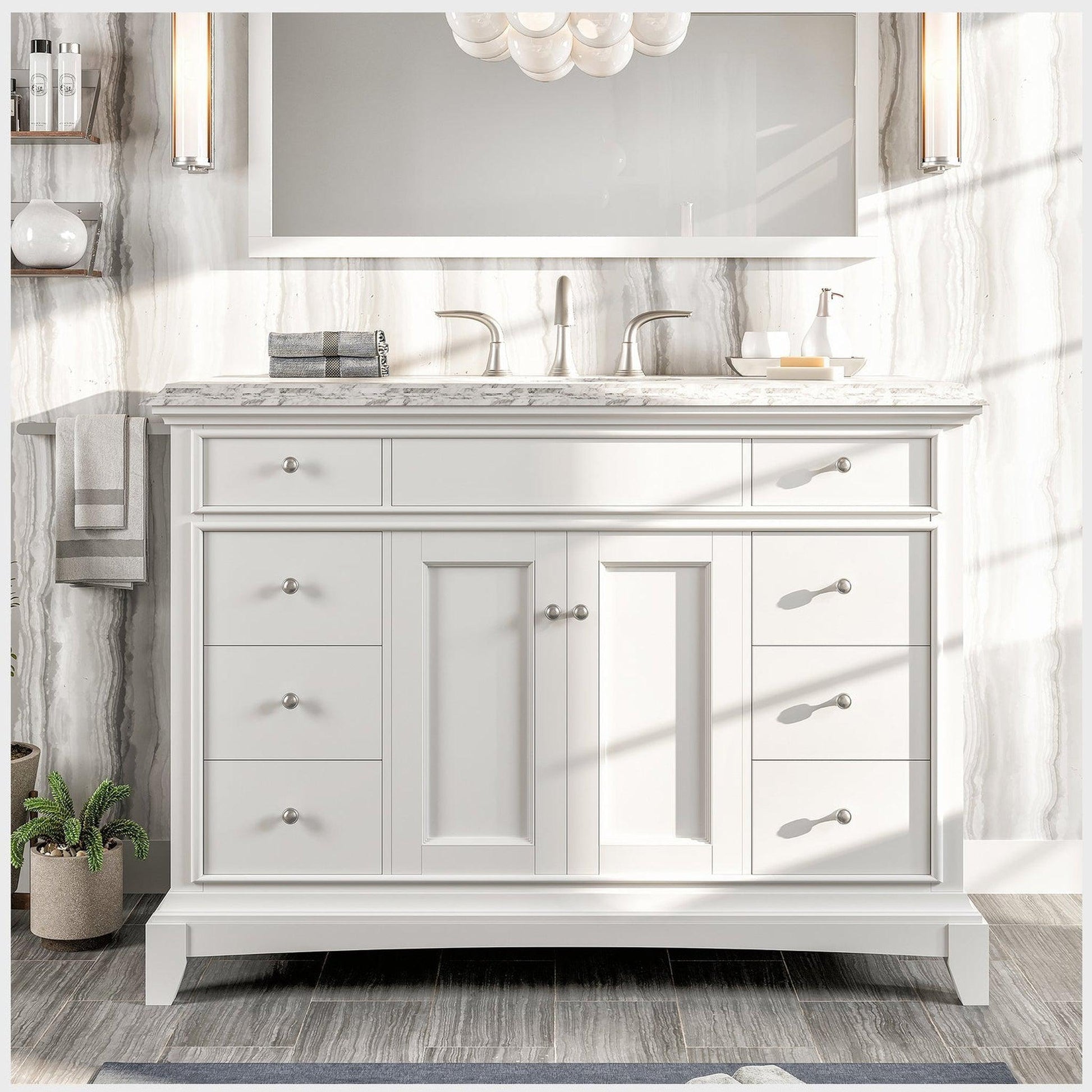 Eviva Elite Stamford 42" x 36" Freestanding White Bathroom Vanity With White Carrara Marble Countertop and Undermount Porcelain Sink