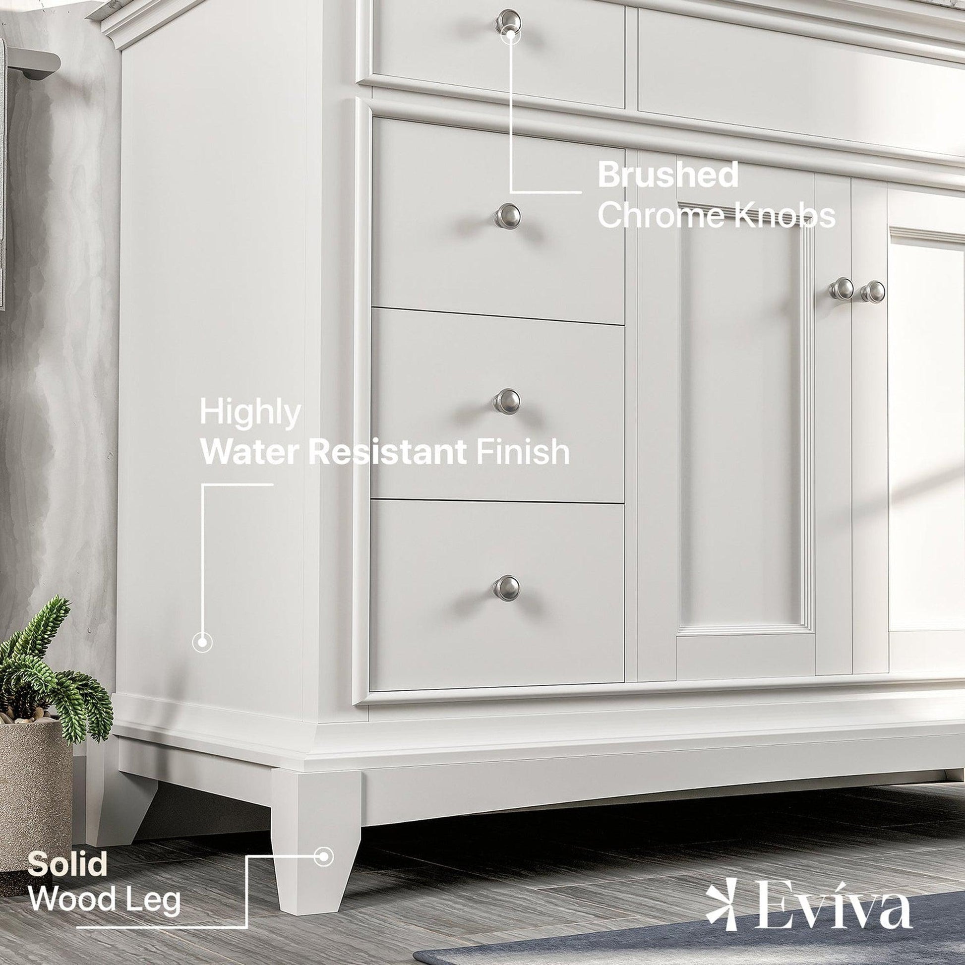 Eviva Elite Stamford 42" x 36" Freestanding White Bathroom Vanity With White Carrara Marble Countertop and Undermount Porcelain Sink