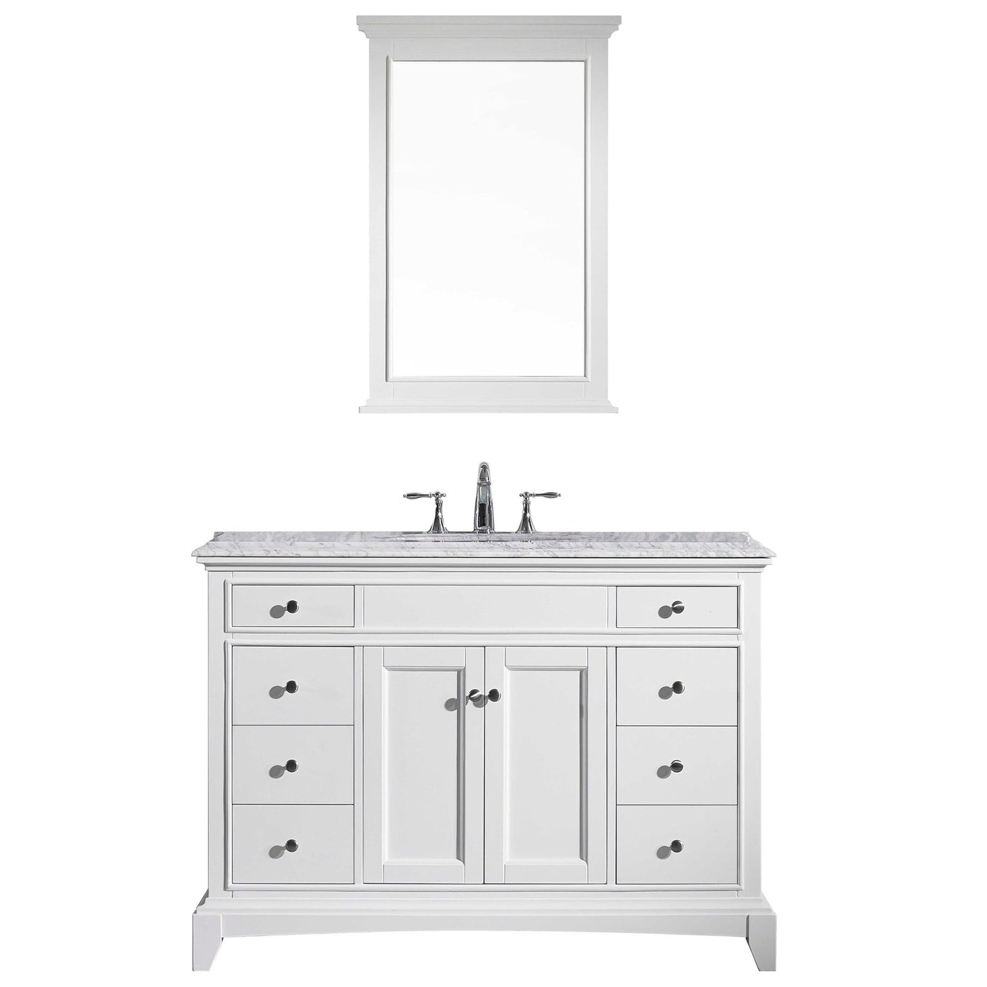 Eviva Elite Stamford 42" x 36" Freestanding White Bathroom Vanity With White Carrara Marble Countertop and Undermount Porcelain Sink
