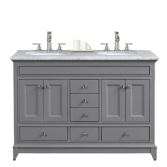 Eviva Elite Stamford 48" x 36" Freestanding Gray Bathroom Vanity With White Carrara Marble Countertop and Double Undermount Porcelain Sink