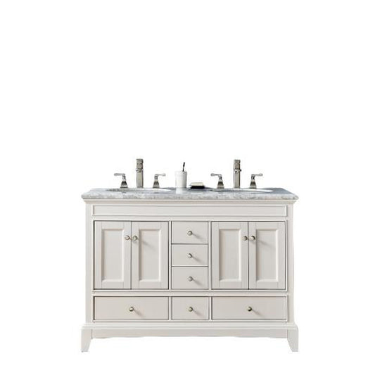 Eviva Elite Stamford 48" x 36" White Freestanding Bathroom Vanity With White Carrara Marble Countertop and Double Undermount Porcelain Sink