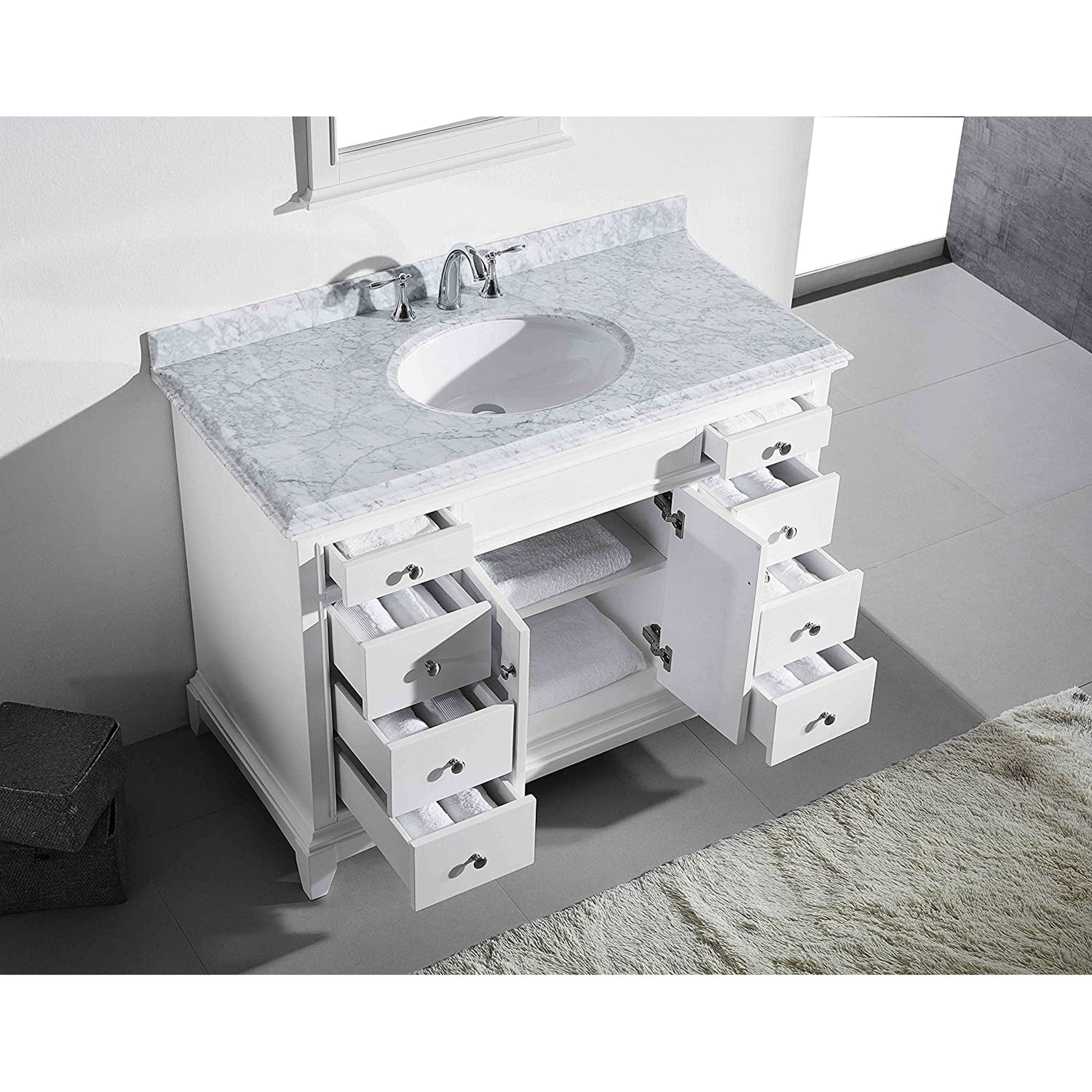 Eviva Elite Stamford 48" x 36" White Freestanding Bathroom Vanity With White Carrara Marble Countertop and Undermount Porcelain Sink