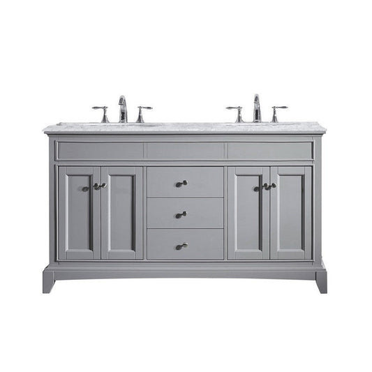 Eviva Elite Stamford 60" x 36" Gray Freestanding Bathroom Vanity With White Carrara Marble Countertop and Double Undermount Porcelain Sink