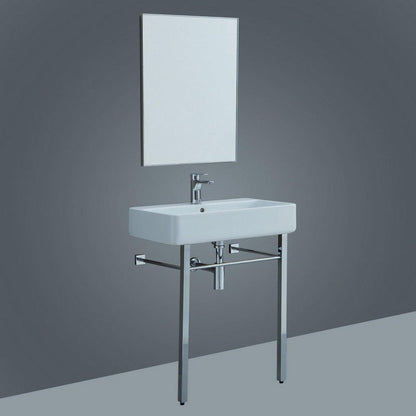 Eviva Eliza 26" x 34" Italian Chrome Ceramic Console Sink with Brass Stand Legs and Towel Rail