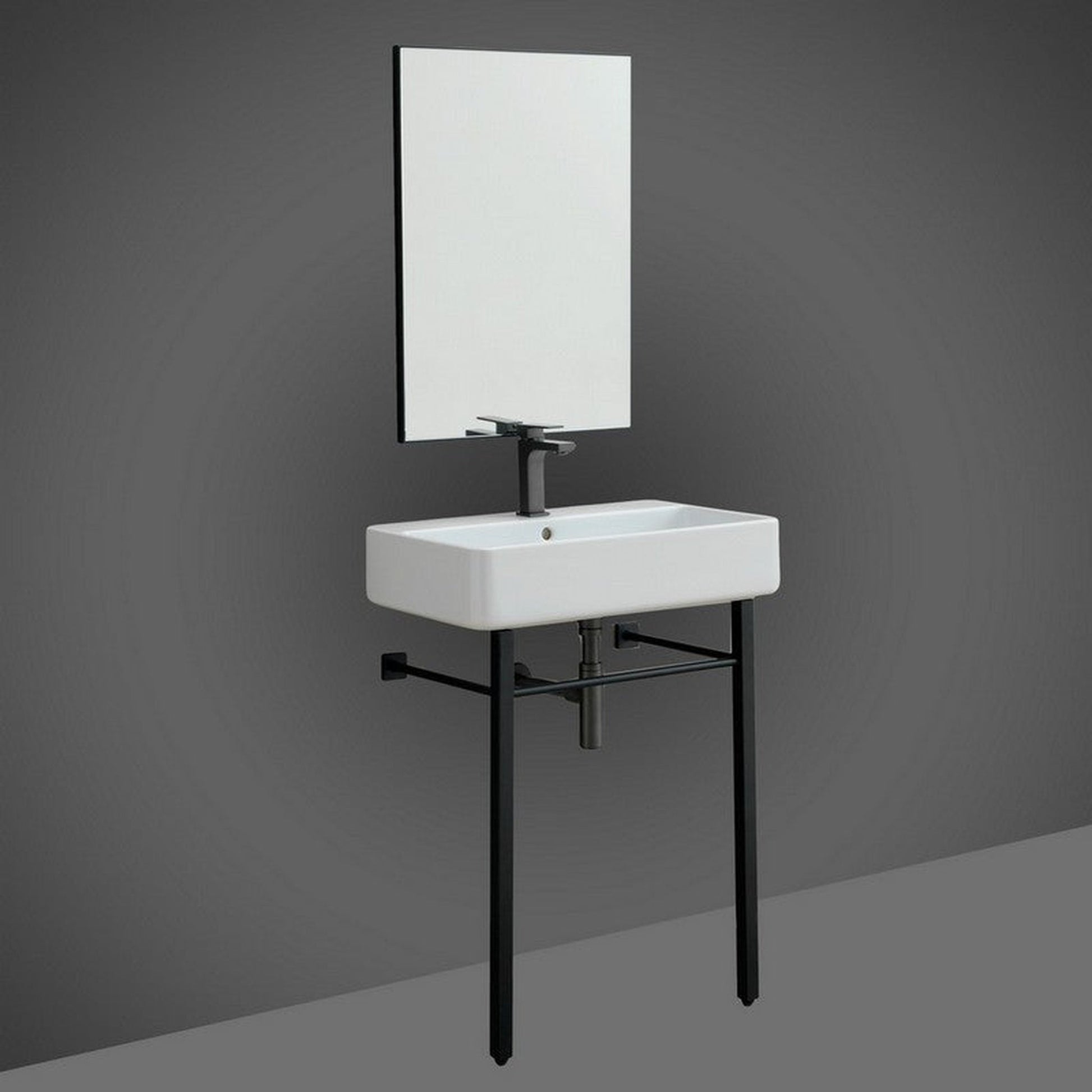 Eviva Eliza 26" x 34" Italian Matte Black Ceramic Console Sink With Brass Stand Legs and Towel Rail