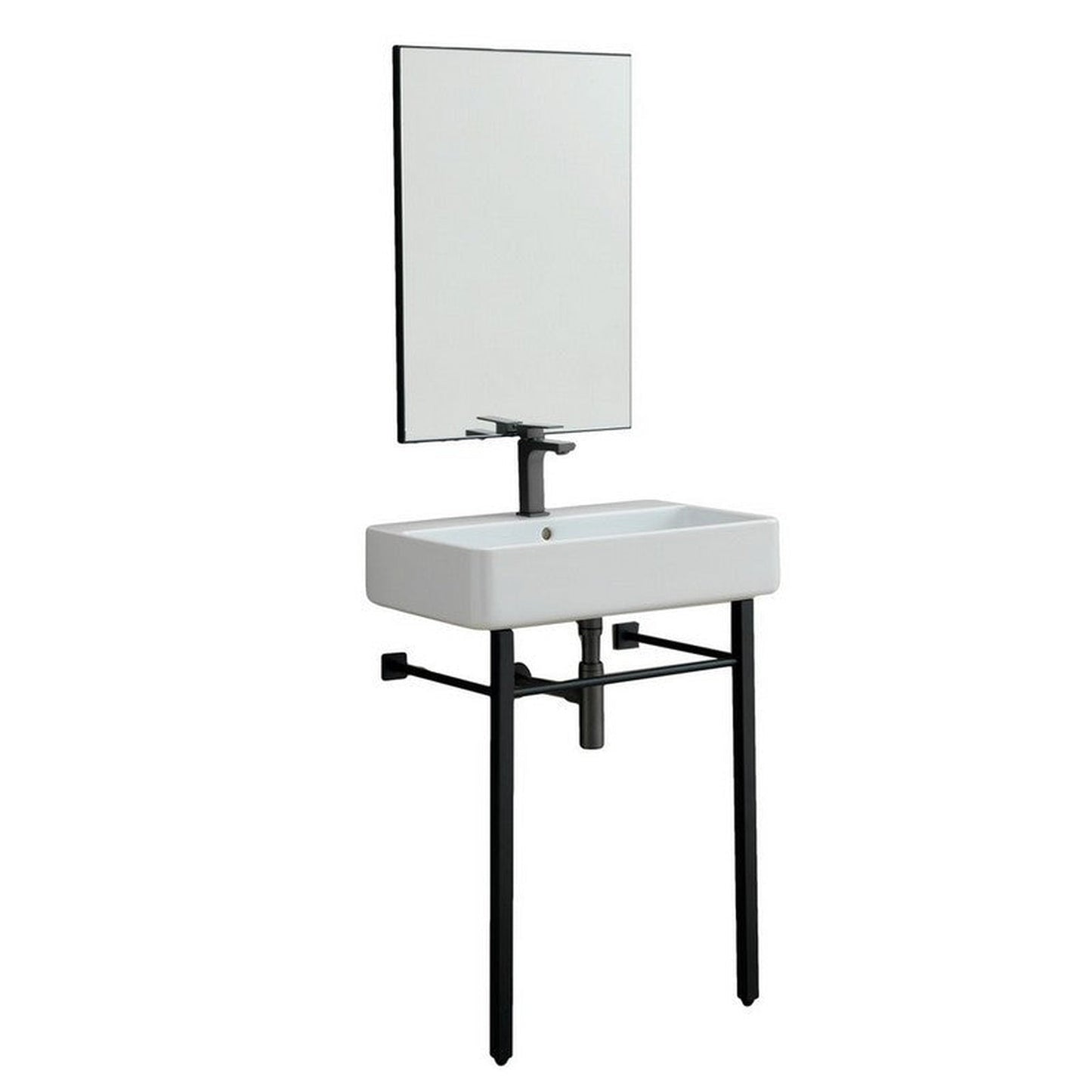 Eviva Eliza 26" x 34" Italian Matte Black Ceramic Console Sink With Brass Stand Legs and Towel Rail