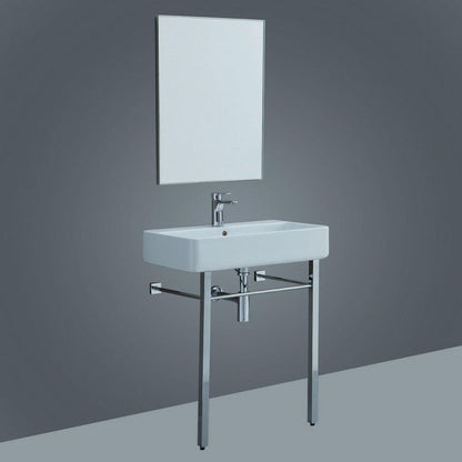 Eviva Eliza 32" x 34" Italian Chrome Ceramic Console Sink With Brass Stand Legs and Towel Rail