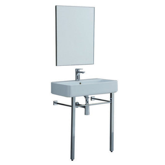 Eviva Eliza 32" x 34" Italian Chrome Ceramic Console Sink With Brass Stand Legs and Towel Rail