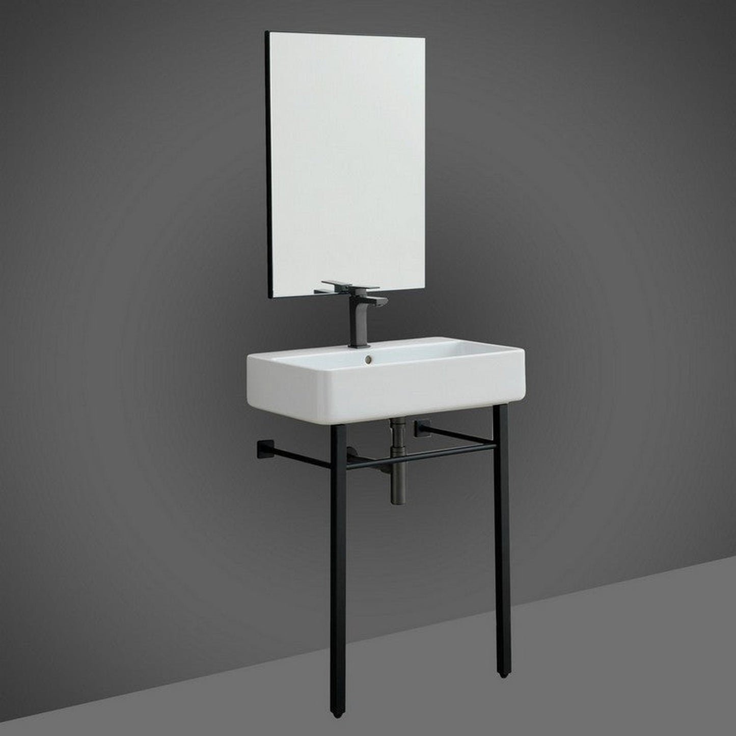 Eviva Eliza 32" x 34" Italian Matte Black Ceramic Console Sink With Brass Stand Legs and Towel Rail